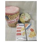Vtg. Metal tins cracker jack,  satin sweets,