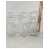 3 Vtg. Clear Glass Decanters
