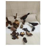 Wood Carved Animals, Cast iron owl , Metal bird