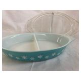 Vintage Snowflake PYREX divided casserole dish