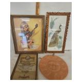 Vtg.1960 Print Guitar Girl, Vtg. Folk Art Feath
