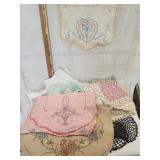 Vtg Embroidery linen, vtg. Crochet Doilies
