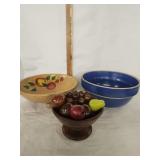 Vtg. Wood Footed Bowl, Vtg. Stoneware mixing