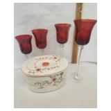 Vtg. Ceramic Casserole dish, 4 Candle holders