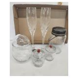 Vtg. Mikasa champagne glasses glasss candu jar &