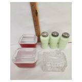 Vtg. Jadeite salt and pepper shakers, 2 Red P