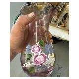 Fenton glass vase floral painted