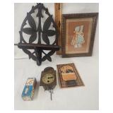 Vtg. Shelf,  Vtg. German Clock ,Vtg. Framed girl