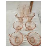 Vtg. Pink Depression glass Cups, Glasses, Cream &