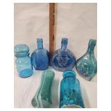Vtg. Wheaton Glass Bottles , Vtg. Teal Glass Vase