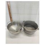 Vtg. Aluminum pot, Strainer
