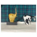 Mutant style art glass elephant and cow