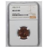 1951-D NGC MS65RD Lincoln Wheat Cent