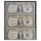3x $1 Silver Certificate Star Notes