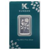 10 Grams, .999 Fine Silver 'Kundan' Bar