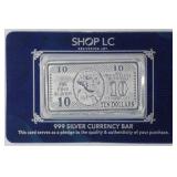 10 Grams, .999 Fine Silver '$10 Bar'