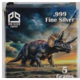 5 Grams .999 Fine Silver 'Triceratops' Bullion