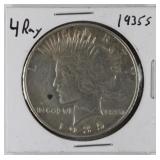 1935-S '4 Ray' Peace Silver Dollar, 90% Silver
