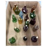 17 Miniature Colored Glass Bottles