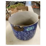 Antique Enamel Pot, Cobalt Blue & White