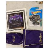 Hot Wheels car, Osborne Family pic, Crown Royal