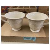 2 White Ceramic Mugs, Snowflake design