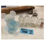 Frosted glass figurine, assorted mini bottles