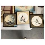 Set of 3 Hand Painted Bird Pictures by Michiko