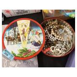 Old Fruitcake Tin w/costume Jewelry