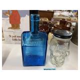 Glass Skull w/Lid & E. C. Booz Whisky Bottle