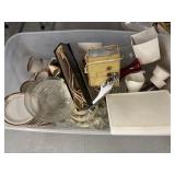 Tote full  of mixed kitchenware