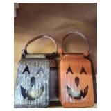 2 Pumpkin tin candle holders
