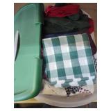 Rubbermaid container full of fabric remnants &