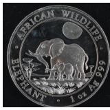 1 Oz..999 Fine Silver 'african Wildlife Elephant'