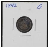 1842 Seated Liberty Half Dime, 90% Silver