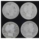 90% Silver, 4x Barber Quarters