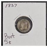 90% Silver, 1837 Capped Bust Half-Dime