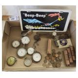 6 Vtg Openface Pocketwatches, 4 Rolls of Pennie