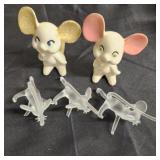 3 Frosted Art Glass Mouse , 2 Vtg. Mid- Century