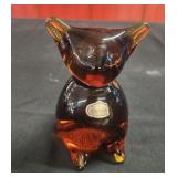 Vtg. Amber Hand Blown Art Glass Cat