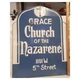 Vtg. Metal Sign Grace of the Nazarene Church