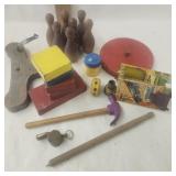 Vtg, wood Toys parts,Vtg, Brass whistle