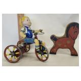 Vtg, 1930-40 Kiddy Cyclist Tin Litho Wind up toy