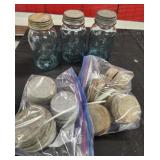 3 Vtg. Aqua Blue Mason Jars & Vtg lids