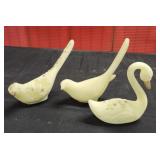 2 Vtg. Fenton Uranium Birds Satan Custard Glass,