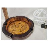 Vtg. Heavy Amber Glass Ashtray American Eagle,