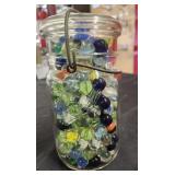 Vtg, Wide Mouth Mason Jar full of Vtg, Marbles