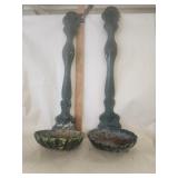 2 Vtg, Green Cast Metal iron Ladle wall hanging