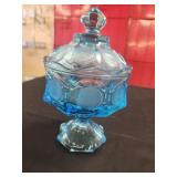 Vtg. Frostoria Aqua Blue Coin Glass Wedding Bowl