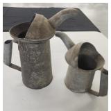 2 Vtg. Galvanized Metal Oil Pitcher